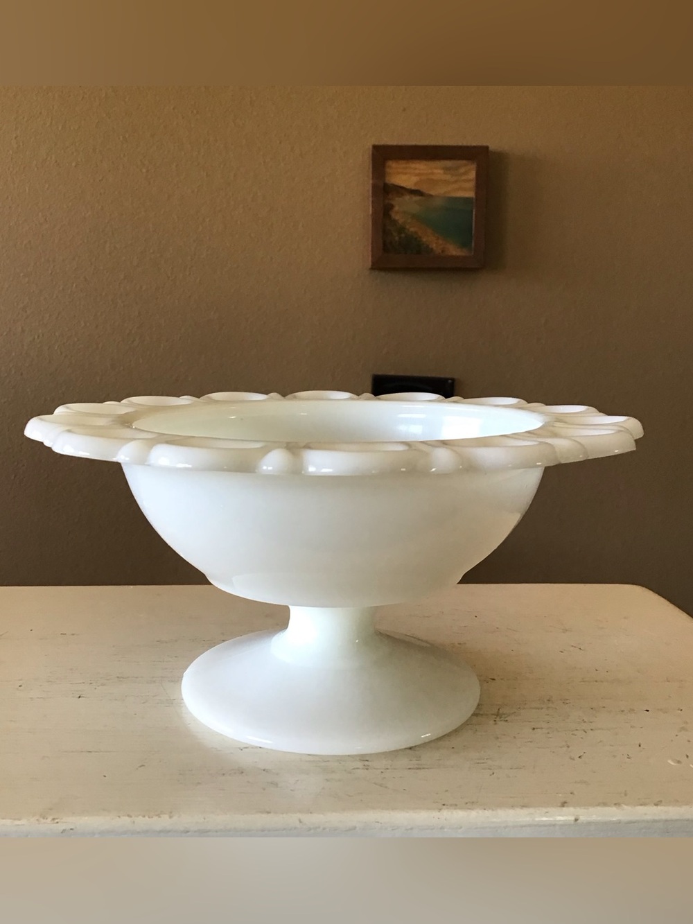 Vintage Anchor Hocking Milk Glass Pedestal Dish